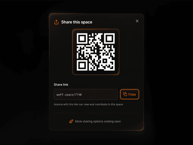 Share a Woff room using its link, room code, or QR code
